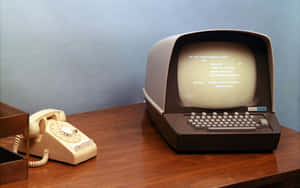 A Brown Wooden Desk Wallpaper