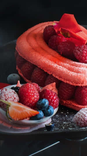 A Cake With Berries And Raspberries On A Plate Wallpaper