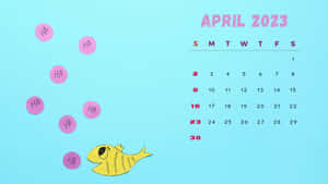 A Calendar With A Fish And A Pink Flower Wallpaper