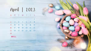 A Calendar With Easter Eggs And Tulips Wallpaper