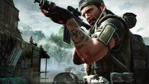 A Captivating Portrait Of Alex Mason Against A Blurry Forest Backdrop Wallpaper