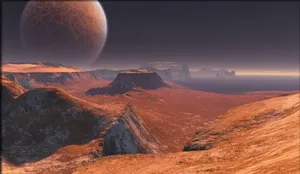 A Captivating View Of Mars's Arid And Rocky Landscape Under The Atmospheric Hue Wallpaper