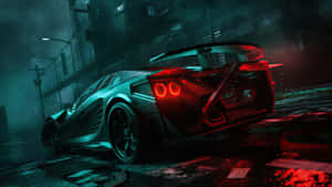 A Car Driving Down A Dark Street Wallpaper