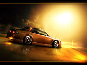 A Car Driving Down The Road At Night Wallpaper