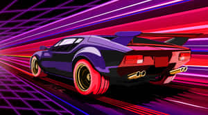 A Car Driving Through A Neon Light Tunnel Wallpaper