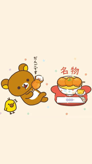 A Cartoon Bear Is Eating A Bowl Of Noodles Wallpaper