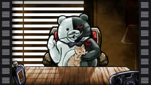 A Cartoon Bear Sitting At A Desk Wallpaper