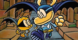 A Cartoon Character And A Cat Are Running Through An Alley Wallpaper