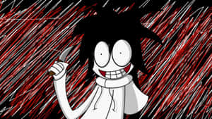 A Cartoon Character Holding A Knife In The Rain Wallpaper