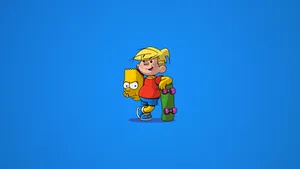 A Cartoon Character Holding A Skateboard On A Blue Background Wallpaper
