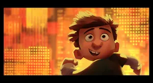 A Cartoon Character Is Running In Front Of A City Wallpaper