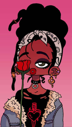 A Cartoon Girl With A Rose In Her Hand Wallpaper