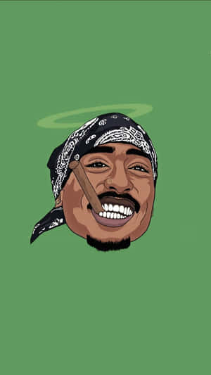 A Cartoon Illustration Of The Iconic Rapper Tupac Shakur Wallpaper