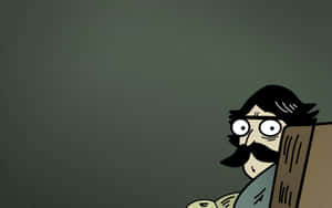 A Cartoon Man With A Mustache And Glasses Sitting In Front Of A Blackboard Wallpaper