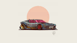 A Cartoon Of A Car With A Sun Behind It Wallpaper