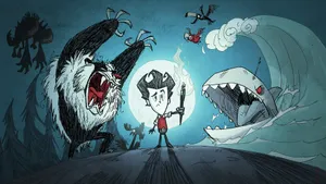 A Cartoon Of A Man And A Shark Wallpaper