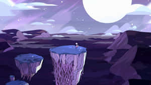 A Cartoon Of A Mountain With A Moon And Some Rocks Wallpaper