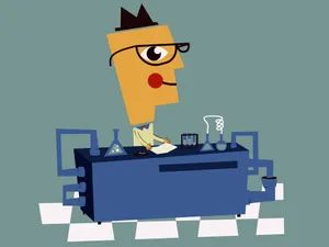 A Cartoon Scientist Conducting A Chemistry Experiment Wallpaper