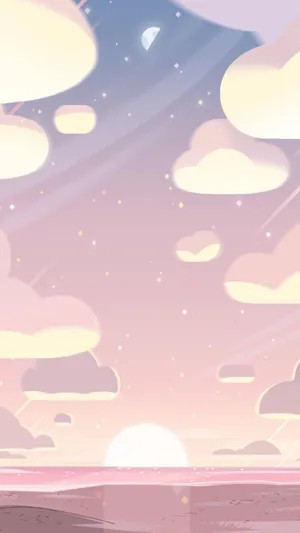 A Cartoon Sunset With Clouds And A Sun Wallpaper