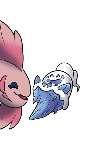 A Cheerful Vanillish And Alomomola In A Vivid Animated Setting. Wallpaper