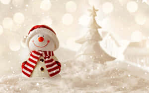 A Cheery Christmas Snowman Smiles Against A Frosty Winter Background Wallpaper