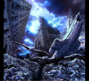 A City With A Large Pile Of Debris Wallpaper