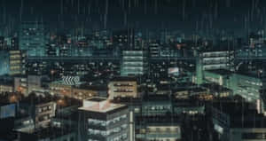 A City With Buildings And Rain In The Background Wallpaper