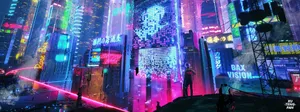 A City With Neon Lights And Neon Signs Wallpaper