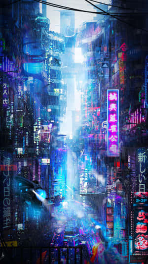 A City With Neon Lights And Neon Signs Wallpaper