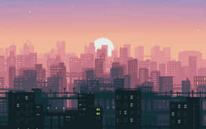 A Cityscape With A City At Sunset Wallpaper