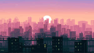 A Cityscape With A Sunset Wallpaper