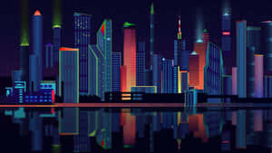 A Cityscape With Colorful Buildings At Night Wallpaper