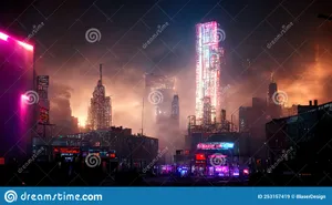 A Cityscape With Neon Lights At Night Wallpaper