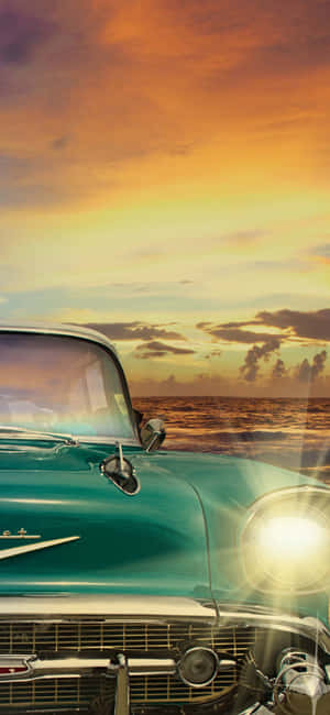 A Classic Car On The Beach Wallpaper