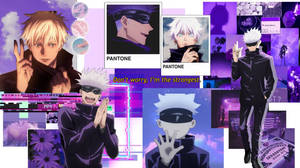 A Collage Of Anime Characters With Purple Backgrounds Wallpaper
