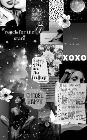 A Collage Of Black And White Pictures With A Black Background Wallpaper