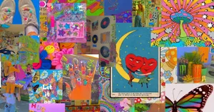 A Collage Of Colorful Pictures And Butterflies Wallpaper