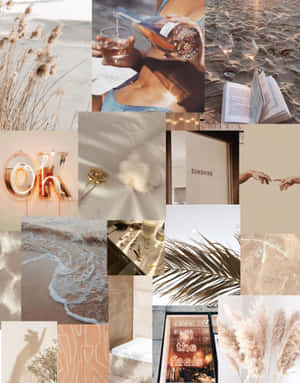 A Collage Of Photos Of Beach, Sand And Books Wallpaper