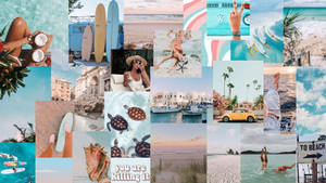 A Collage Of Photos Of People And Beach Scenes Wallpaper