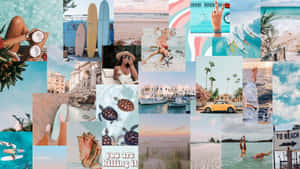 A Collage Of Photos Of People On The Beach Wallpaper