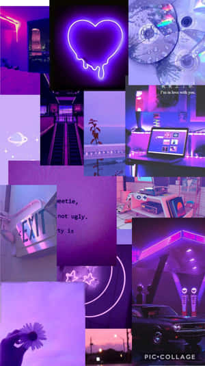 A Collage Of Photos With Purple Lights And Neon Lights Wallpaper
