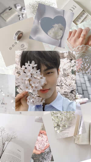 A Collage Of Pictures Of A Man Holding Flowers Wallpaper