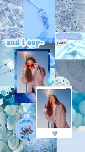 A Collage Of Pictures With A Girl And A Blue Background Wallpaper