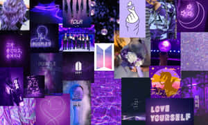 A Collage Of Purple Pictures With A Purple Background Wallpaper