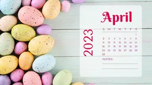 A Colorful Easter Egg Calendar With The Word April 2020 Wallpaper