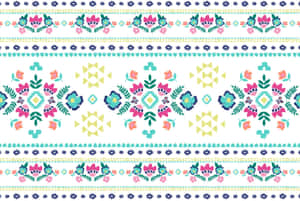 A Colorful Embroidered Pattern With Flowers And Leaves Wallpaper