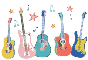 A Colorful Musical World In A Cartoon Landscape Wallpaper