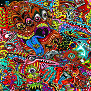 A Colorful Psychedelic Art Print With Many Different Colors Wallpaper