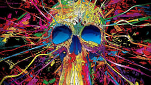 A Colorful Skull With Colorful Paint On It Wallpaper