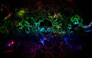 A Colorful Skull With Glowing Lights On It Wallpaper